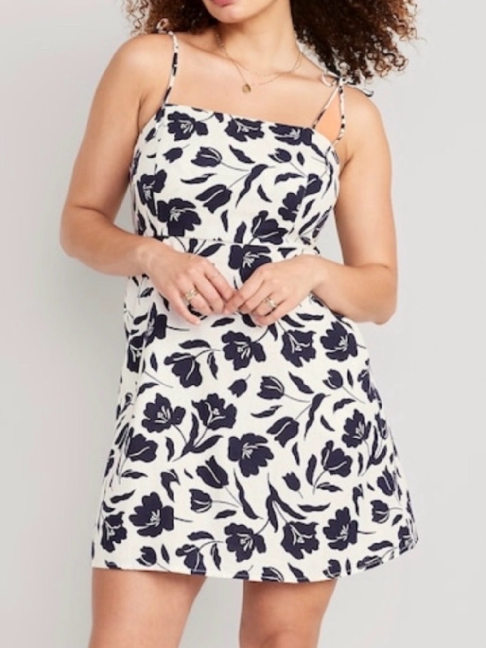 Old Navy women’s Black Floral Tie-Shoulder Mini Dress on White